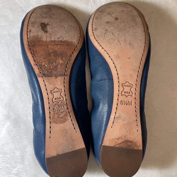 Tory Burch Navy Blue Leather Caroline Flats Gold Hardware Ballet Size: 5.5M - Picture 11 of 13